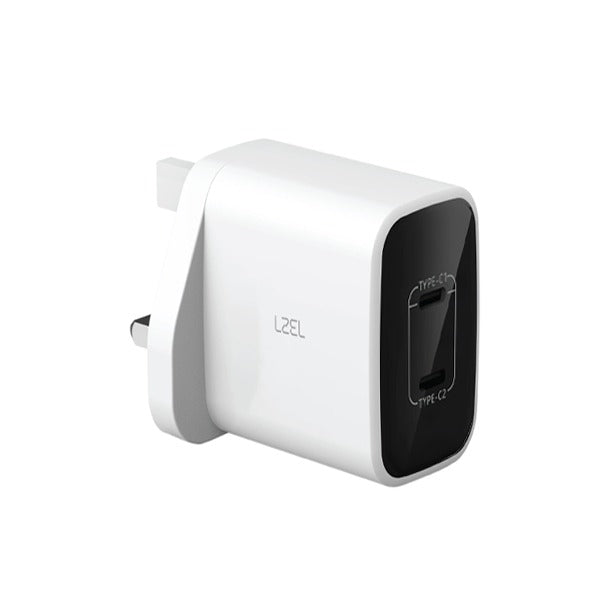 VoltixCharge شاحن حائط بقوة 35 واط من ليزل ثنائي المنفذ USB-C بتقنية GaN | أبيض VoltixCharge شاحن حائط بقوة 35 واط من ليزل ثنائي المنفذ USB-C بتقنية GaN | أبيض